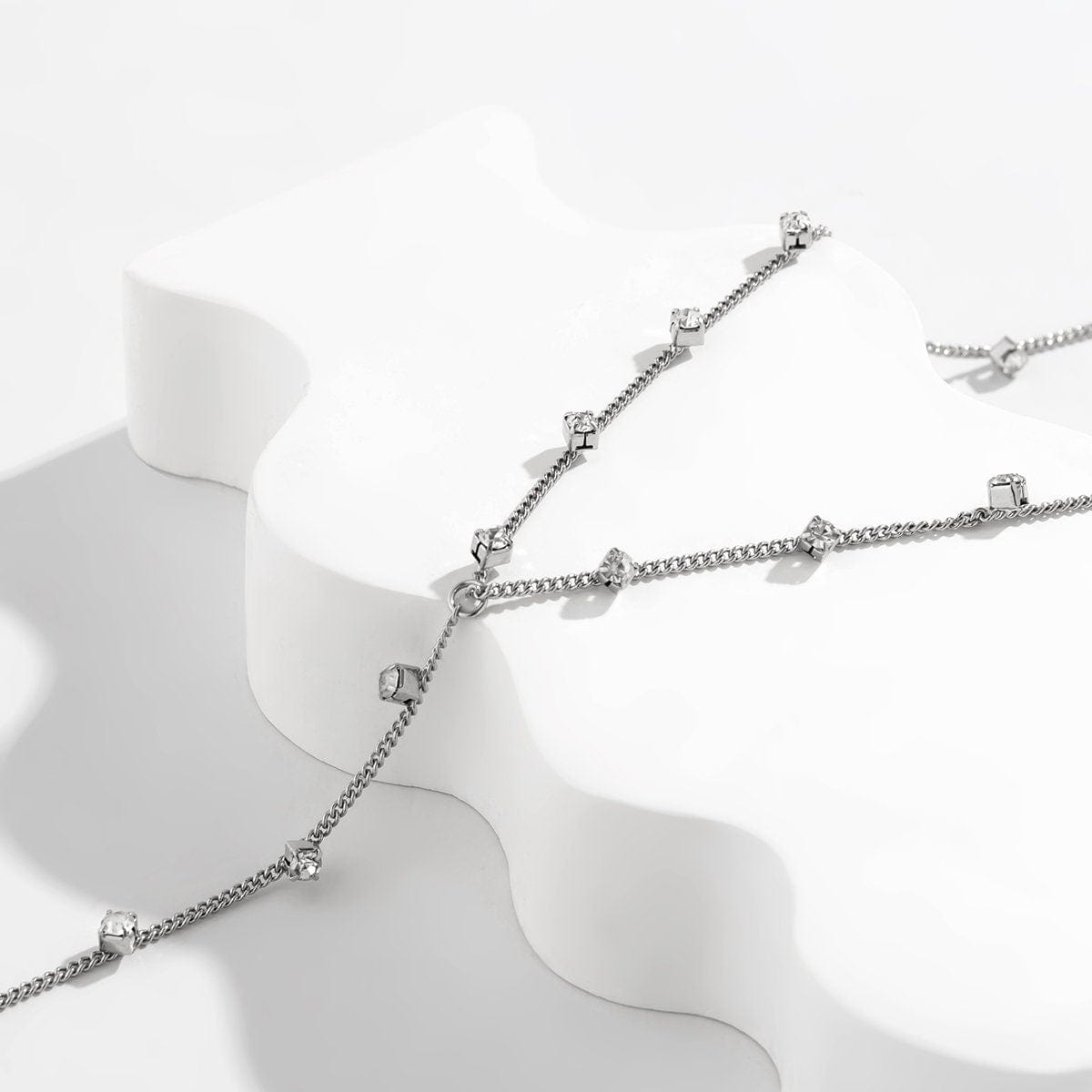 Chic Silver Tone Crystal Tassel Curb Chain Y Necklace - ArtGalleryZen