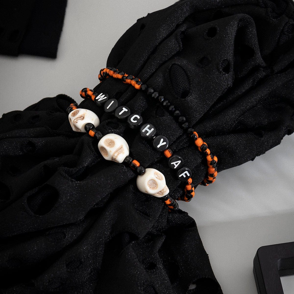 Chic Skull Letter Charm Crystal Seed Beaded Stackable Bracelet Set - ArtGalleryZen