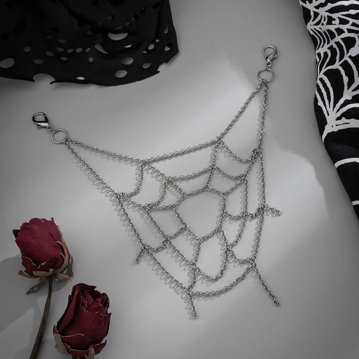 Chic Hollowed-Out Cobweb Necklace Chain Bra Set
