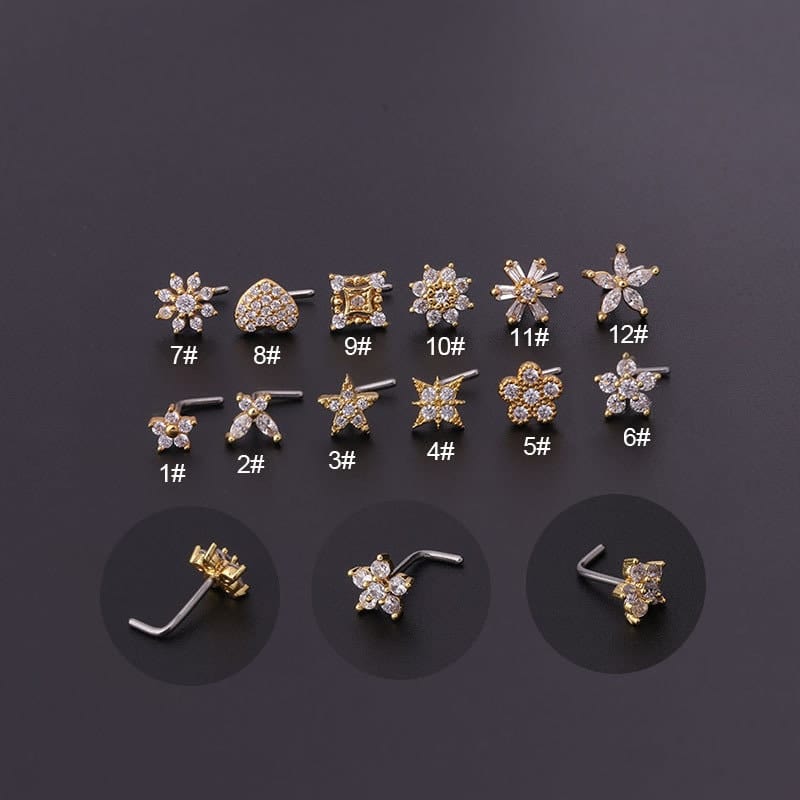 Chic Stainless Steel CZ Inlaid Floral Butterfly Heart Star Nose Piercing Nose Stud - ArtGalleryZen