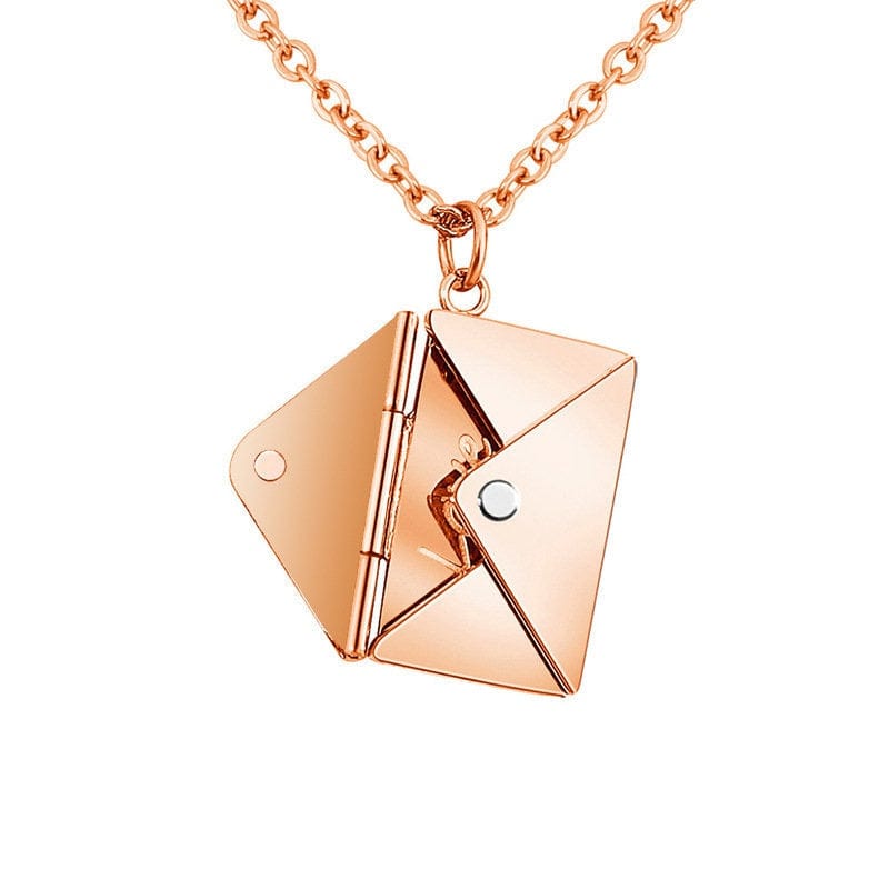 Chic Titanium Steel Envelope Locket Pendant With LOVE YOU Letter Chain Necklace - ArtGalleryZen