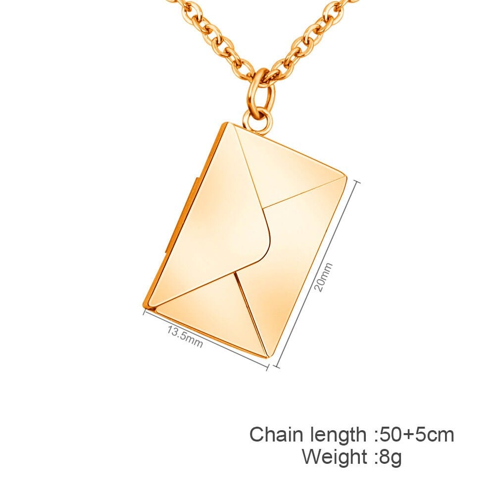 Chic Titanium Steel Envelope Locket Pendant With LOVE YOU Letter Chain Necklace - ArtGalleryZen