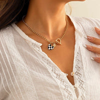 Thumbnail for Chic Toggle Clasp Checkered Heart Pendant Curb Chain Necklace - ArtGalleryZen