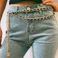 Thumbnail for Chic Velvet Interwoven Waist Chain | Relief Coin Pendant Belly Chain | Trendy Layered Body Chain - ArtGalleryZen