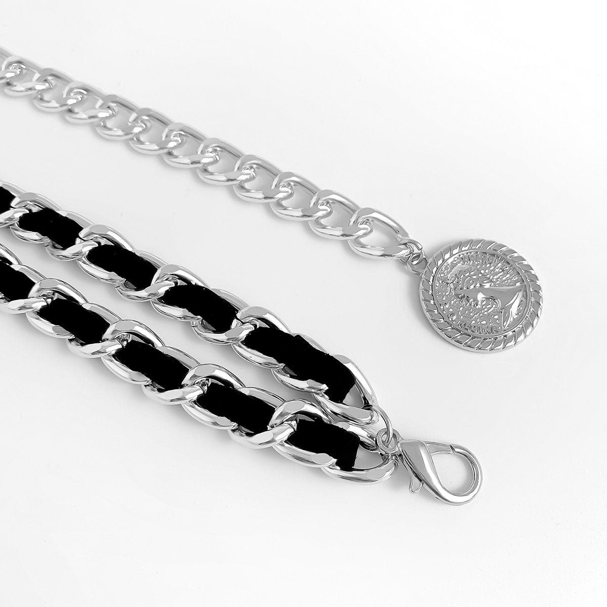 Chic Velvet Interwoven Waist Chain | Relief Coin Pendant Belly Chain | Trendy Layered Body Chain - ArtGalleryZen