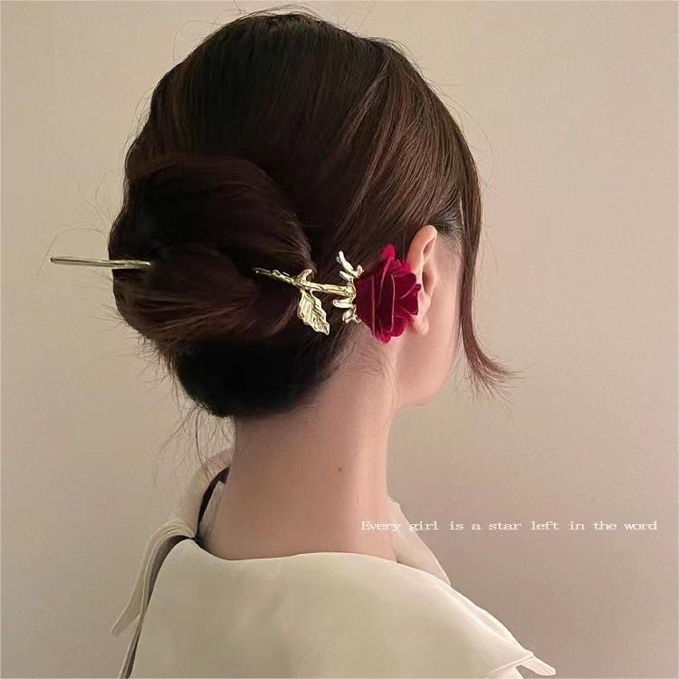 Chic Velvet Rose Chignon Hair Fork Hair Pin - ArtGalleryZen