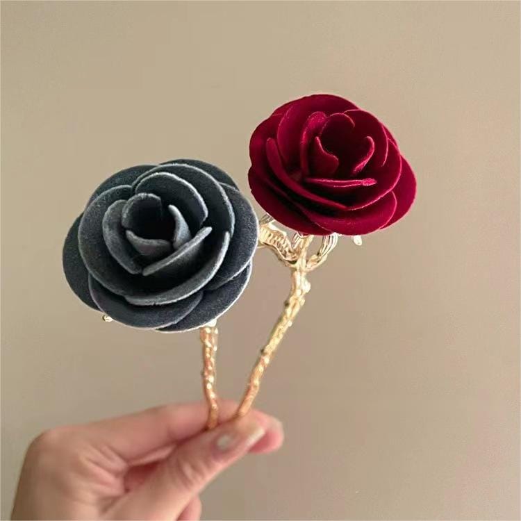 Chic Velvet Rose Chignon Hair Fork Hair Pin - ArtGalleryZen