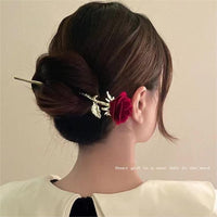 Thumbnail for Chic Velvet Rose Chignon Hair Fork Hair Pin - ArtGalleryZen