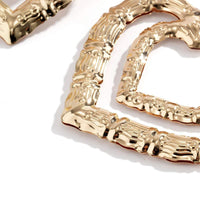 Thumbnail for Chunky Gold Silver Tone Bamboo Pattern Dangle Heart Earrings - ArtGalleryZen