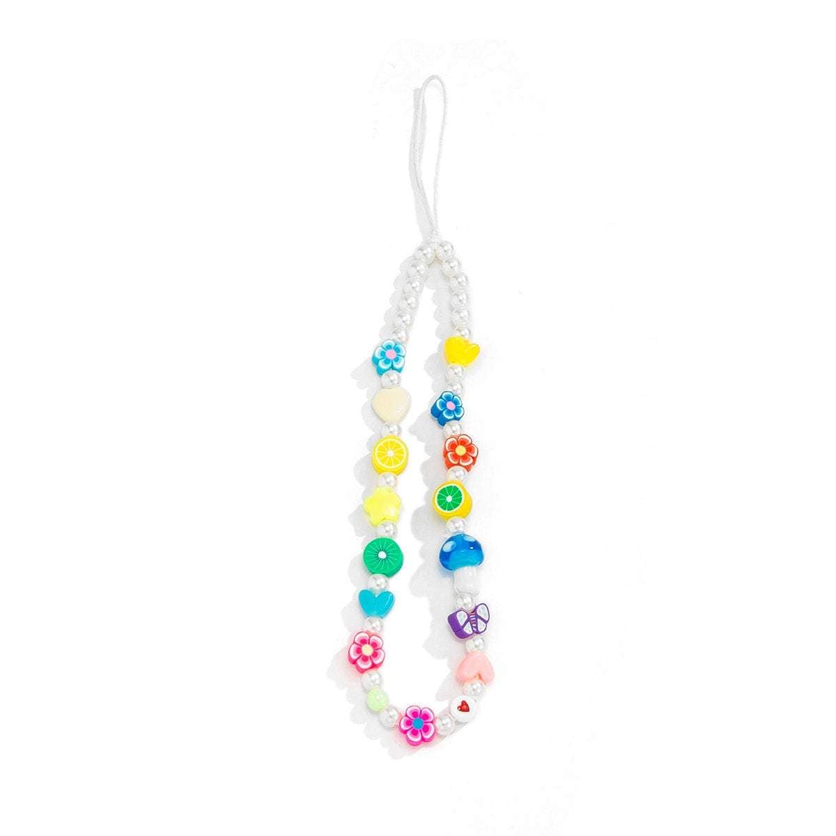 Colorful Beaded Pearl Floral Fruit Butterfly Heart Charm Phone Strap - ArtGalleryZen
