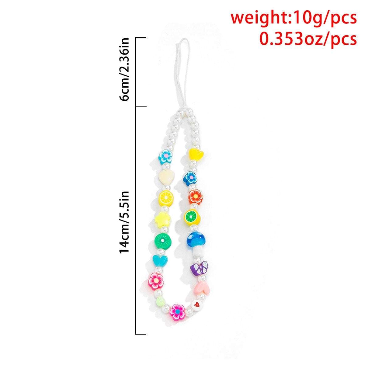 Colorful Beaded Pearl Floral Fruit Butterfly Heart Charm Phone Strap - ArtGalleryZen