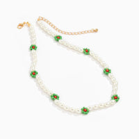 Thumbnail for Colorful Daisy Flower Oval Pearl Chain Choker Necklace - ArtGalleryZen