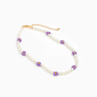 Thumbnail for Colorful Daisy Flower Oval Pearl Chain Choker Necklace - ArtGalleryZen