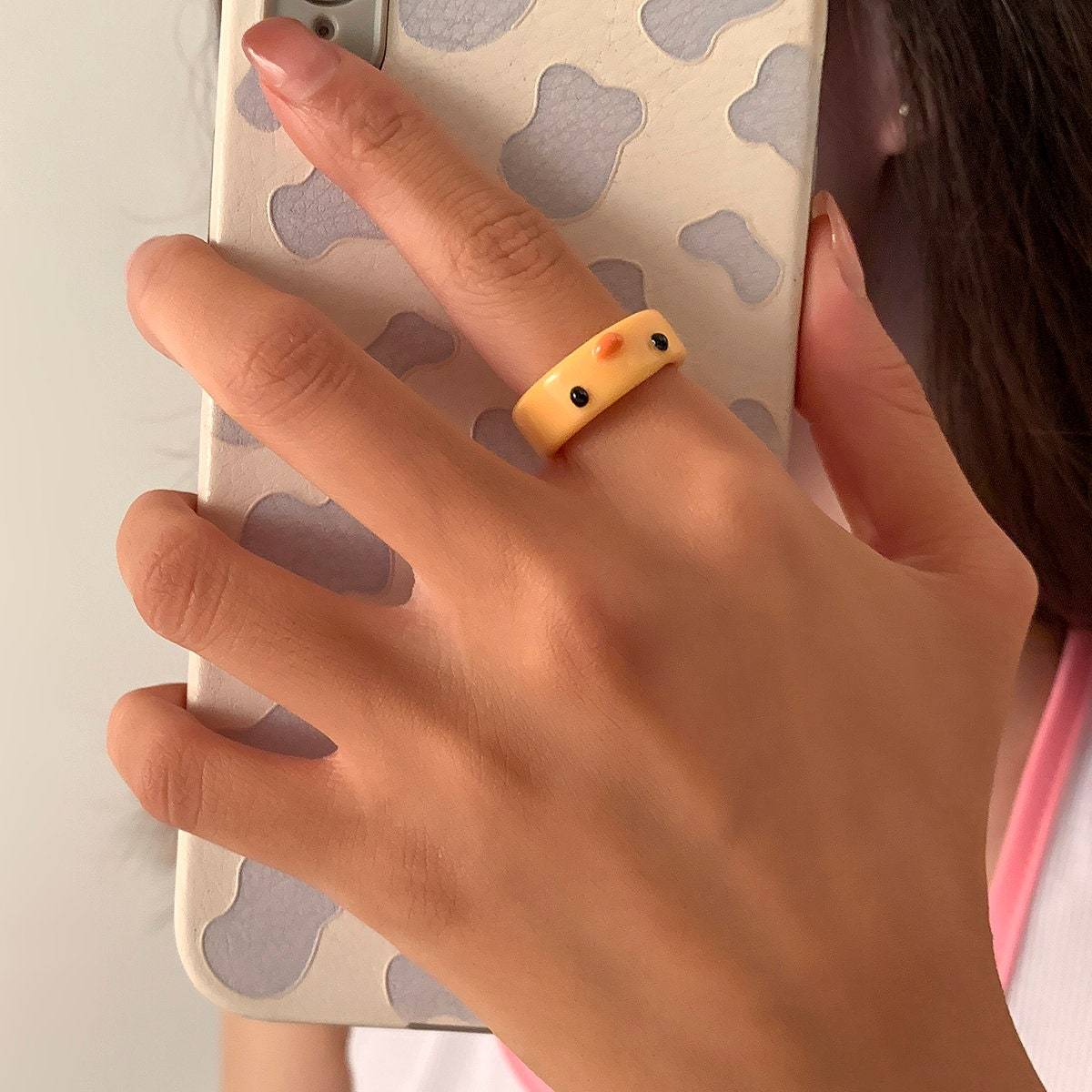 Colorful Resin Duck Pattern Ring - ArtGalleryZen