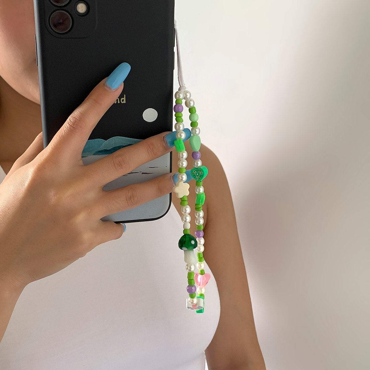 Colorful Seed Beaded Pearl Floral Fruit Heart Charm Phone Strap - ArtGalleryZen