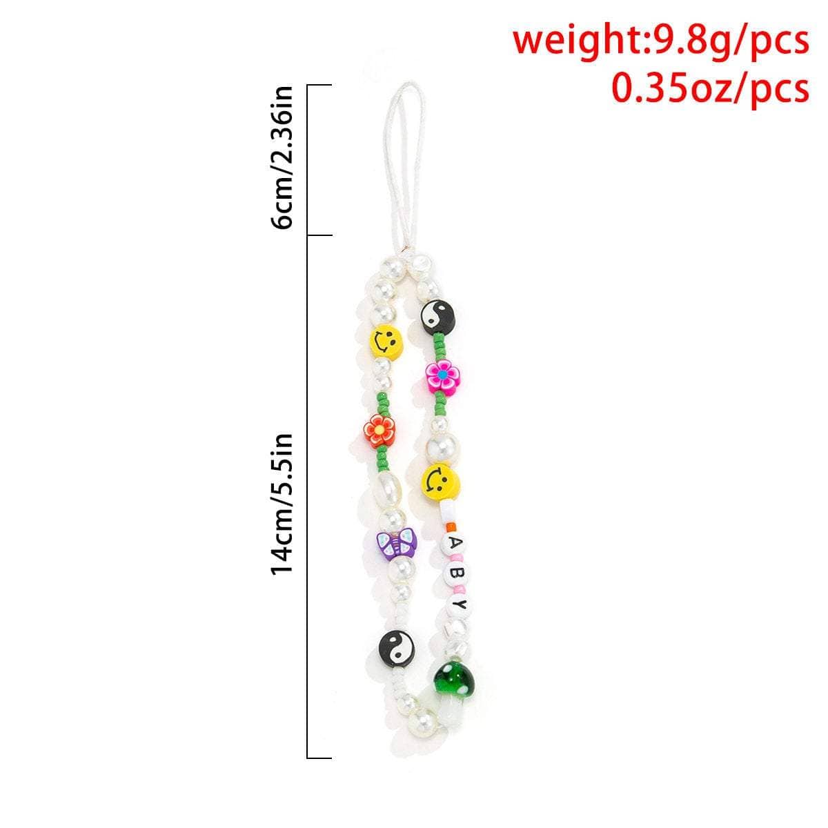 Colorful Seed Beaded Pearl Floral Yin Yang Smile Face BABY Charm Phone Strap - ArtGalleryZen