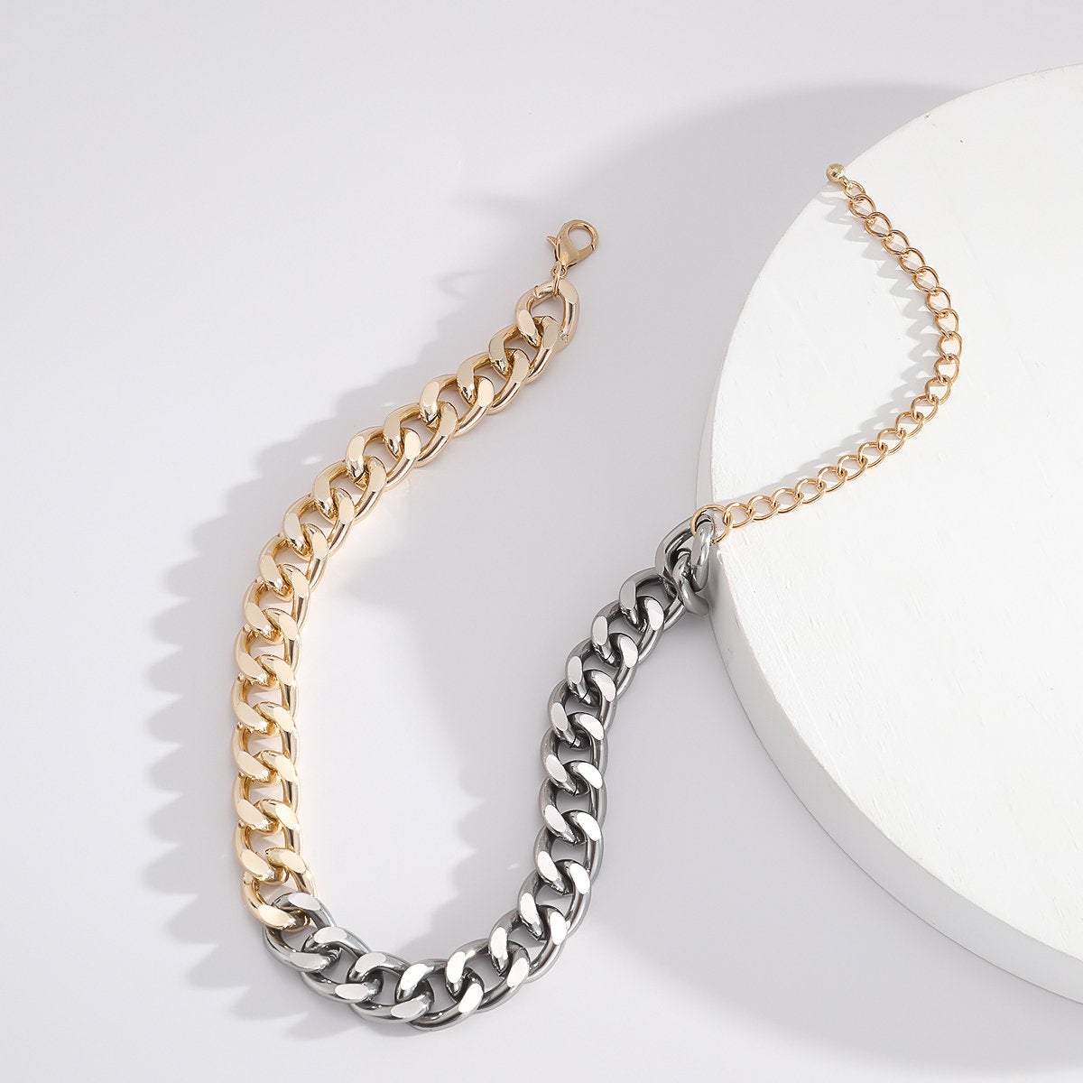 Costume Gold Silver Mix Tone Twisted Chain Choker Necklace - ArtGalleryZen