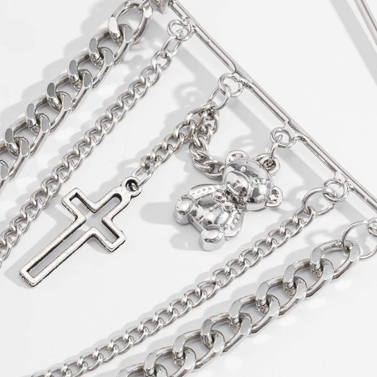 Cross and Bear Chain Pin Brooch - ArtGalleryZen