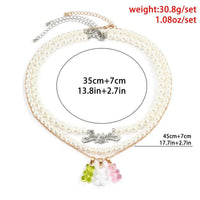 Thumbnail for Crystal Inlaid Angel Heart Candy Bear Pendant Curb Link Pearl Chain Choker Necklace Set - ArtGalleryZen