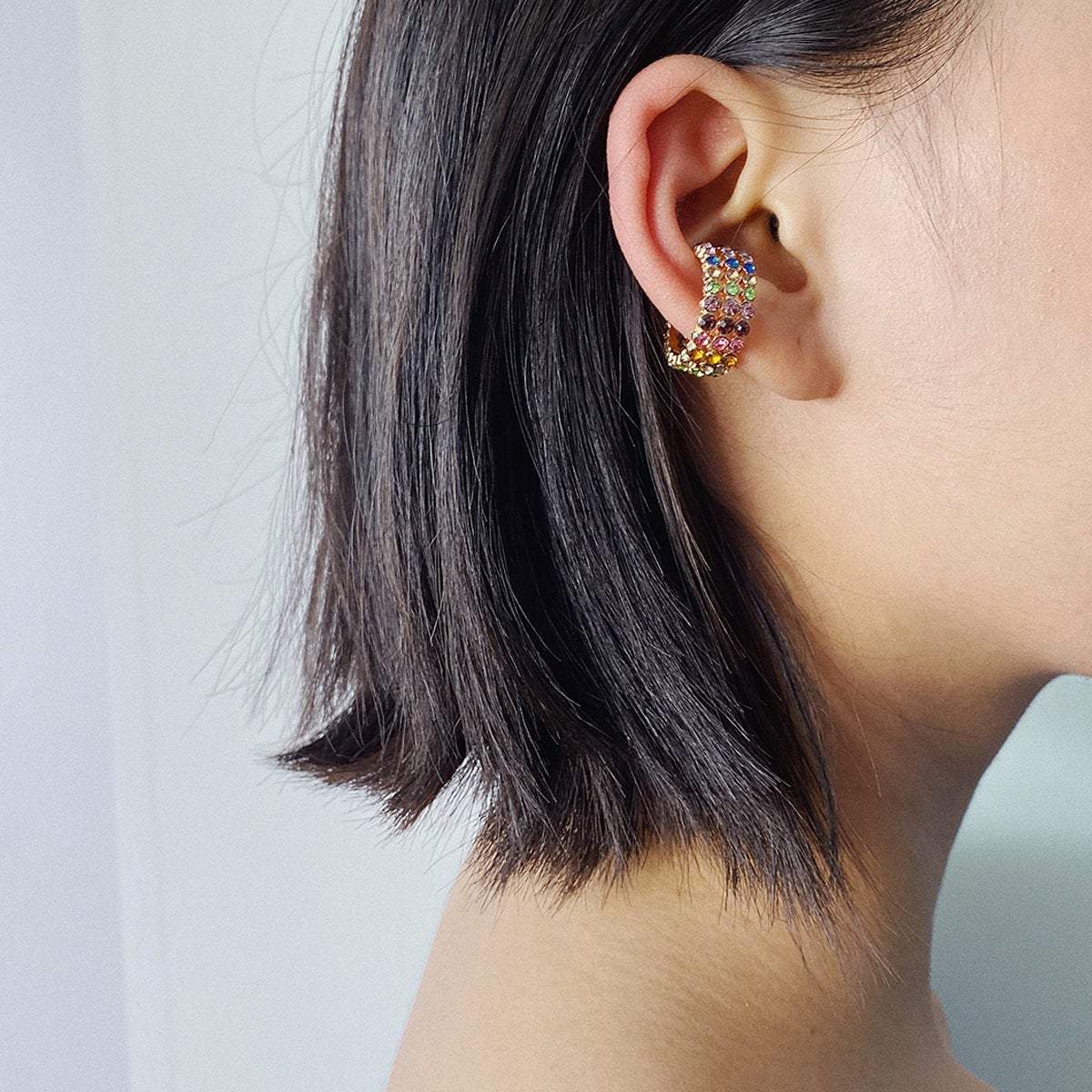 Crystal Inlaid Small Hoop Huggie Earrings Ear Cuffs - Minimalist Non Pierced Ear Cuff Earrings - ArtGalleryZen