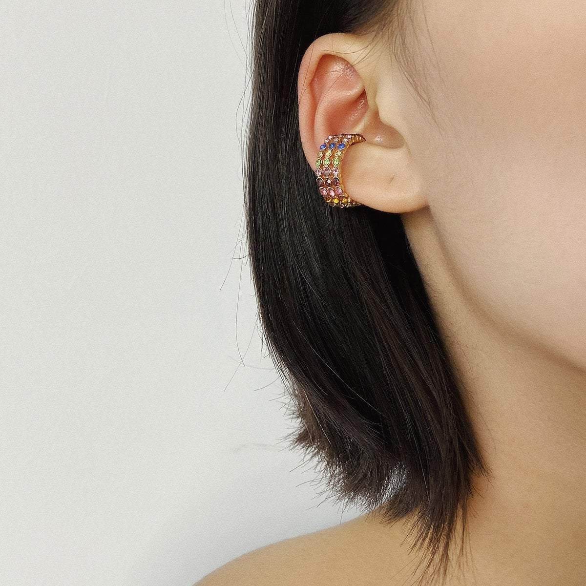 Crystal Inlaid Small Hoop Huggie Earrings Ear Cuffs - Minimalist Non Pierced Ear Cuff Earrings - ArtGalleryZen
