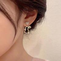Thumbnail for Cute CZ Inlaid Dangling Pearl Heart Rabbit Earrings - ArtGalleryZen