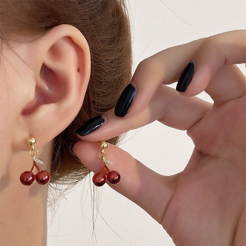 Dainty 18K Gold Filled CZ Inlaid Crystal Cherry Pendant Necklace Earrings Set - ArtGalleryZen