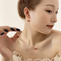 Thumbnail for Dainty 18K Gold Filled CZ Inlaid Crystal Cherry Pendant Necklace Earrings Set - ArtGalleryZen