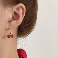 Thumbnail for Dainty 18K Gold Filled CZ Inlaid Crystal Cherry Pendant Necklace Earrings Set - ArtGalleryZen