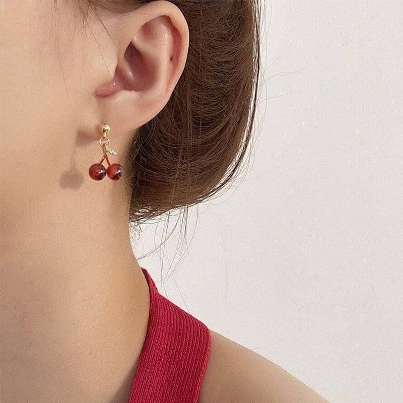 Dainty 18K Gold Filled CZ Inlaid Crystal Cherry Pendant Necklace Earrings Set - ArtGalleryZen
