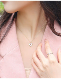Thumbnail for Dainty 18K Gold Filled Rhinestone Inlaid Natural Shell Heart Pendant Necklace - ArtGalleryZen