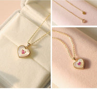 Thumbnail for Dainty 18K Gold Filled Rhinestone Inlaid Natural Shell Heart Pendant Necklace - ArtGalleryZen