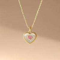 Thumbnail for Dainty 18K Gold Filled Rhinestone Inlaid Natural Shell Heart Pendant Necklace - ArtGalleryZen