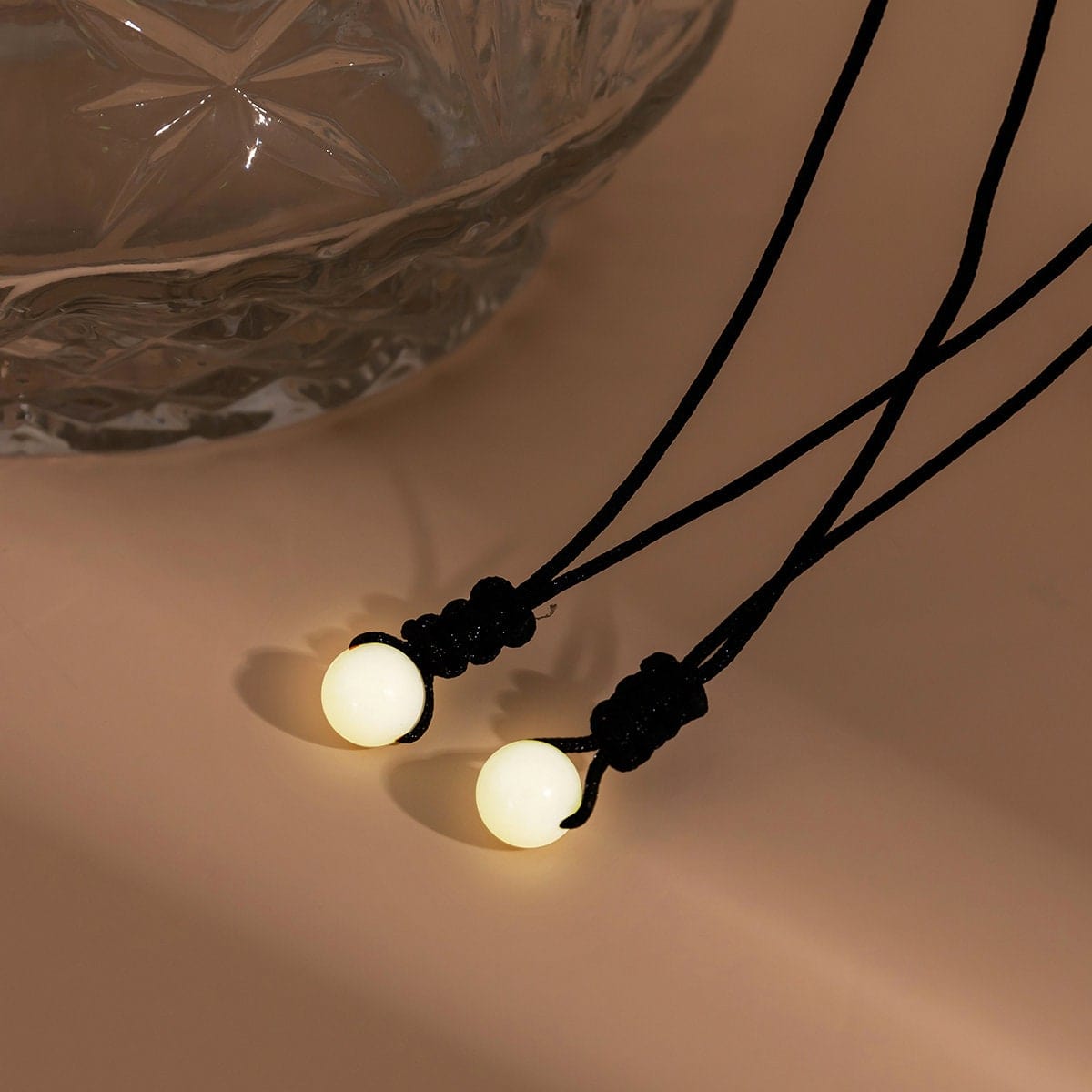 Dainty 2 Pieces Luminous Glow In The Dark Ball Charm Choker Necklace Set - ArtGalleryZen