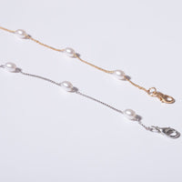 Thumbnail for Dainty Beaded Pearl Chain Necklace - Minimalist Gold Silver Tone Curb Link Pearl Chain Necklace - ArtGalleryZen