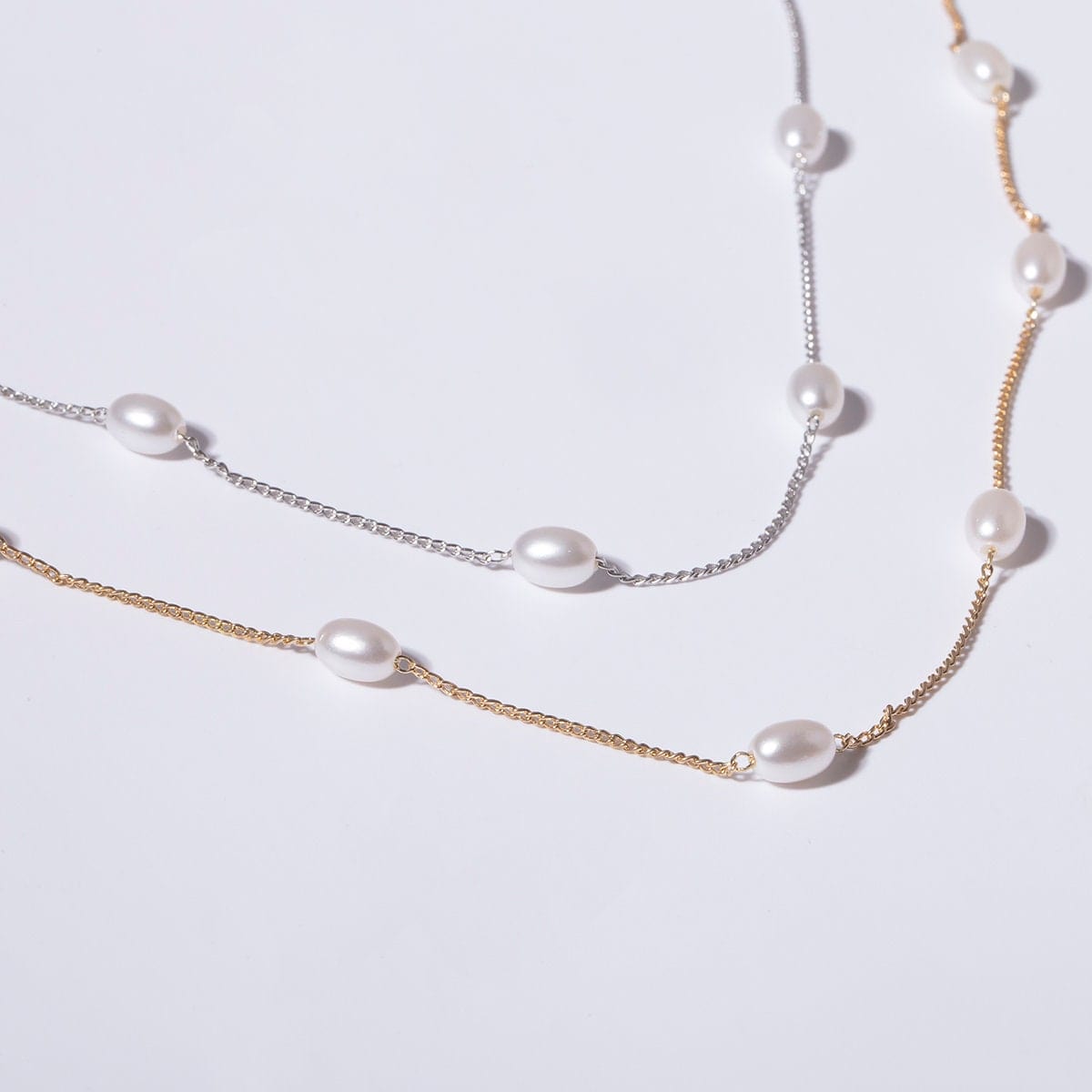 Dainty Beaded Pearl Chain Necklace - Minimalist Gold Silver Tone Curb Link Pearl Chain Necklace - ArtGalleryZen