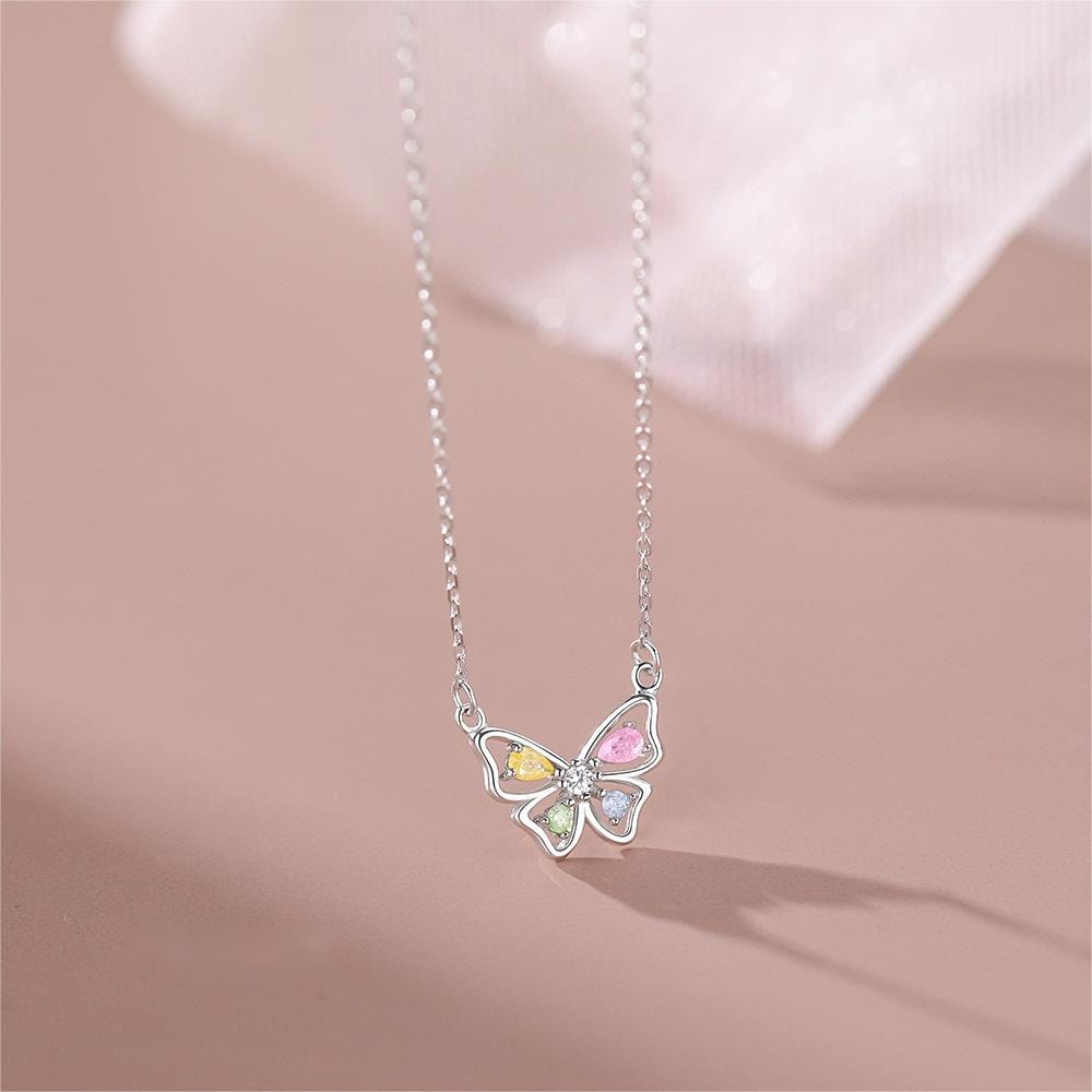 Dainty Colorful CZ Inlaid Butterfly Necklace - ArtGalleryZen
