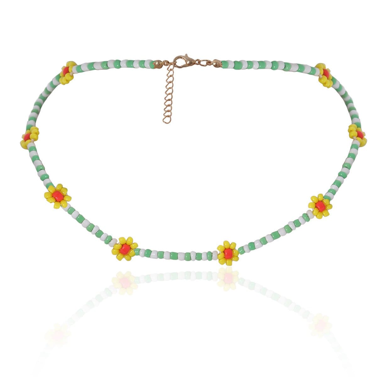 Dainty Colorful Seed Beaded Floral Choker Necklace - ArtGalleryZen