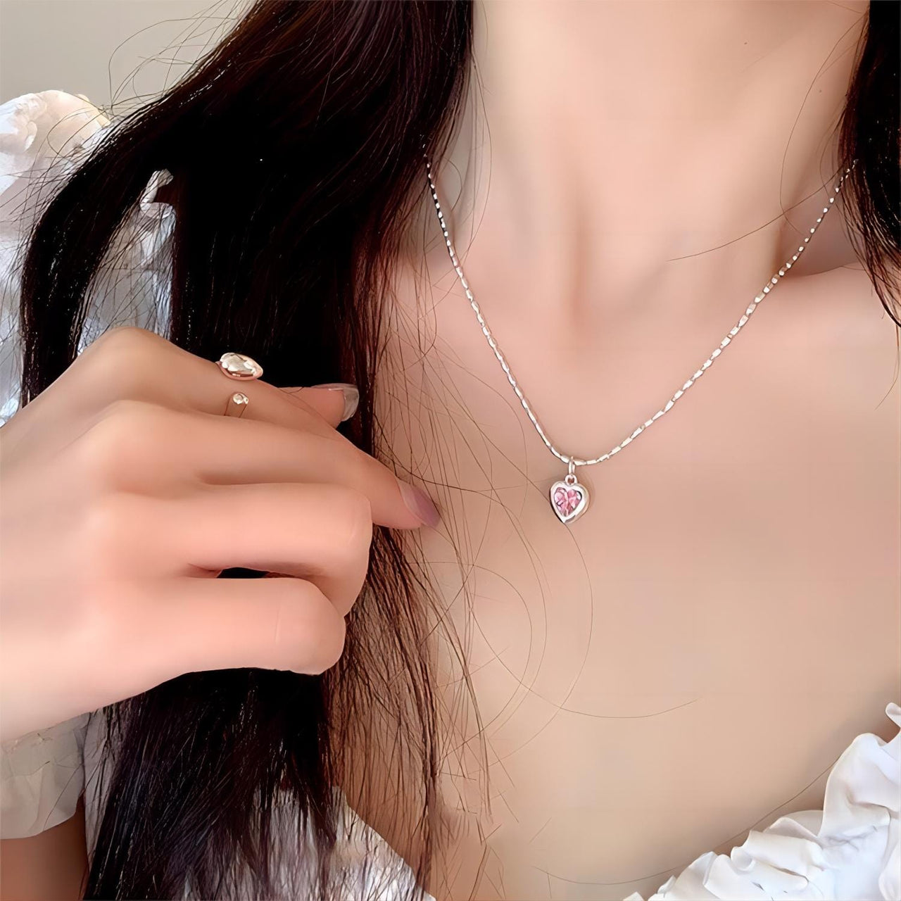Dainty Crystal Heart Matching Necklace - ArtGalleryZen
