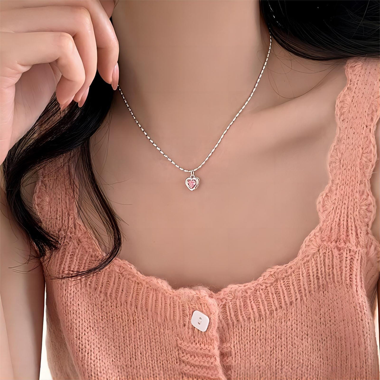 Dainty Crystal Heart Matching Necklace - ArtGalleryZen