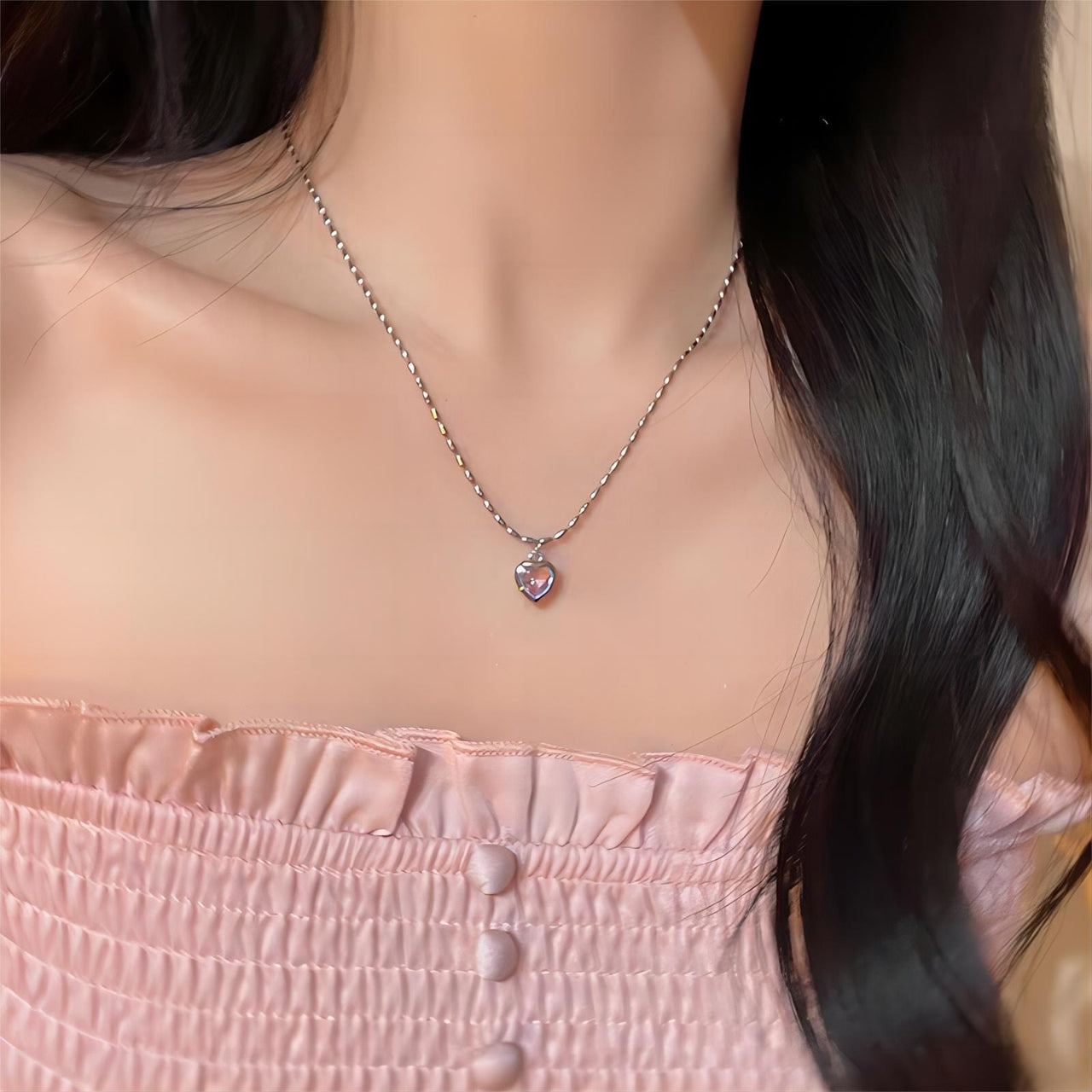 Dainty Crystal Heart Matching Necklace - ArtGalleryZen