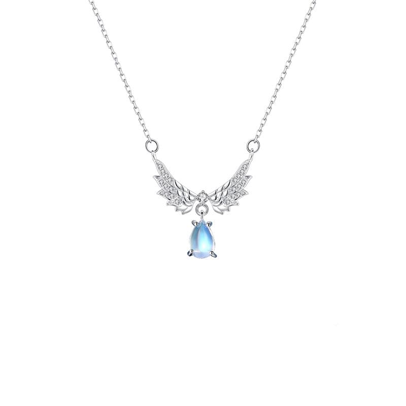 Dainty CZ Inalid Crystal Waterdrop Angel Wings Necklace - ArtGalleryZen