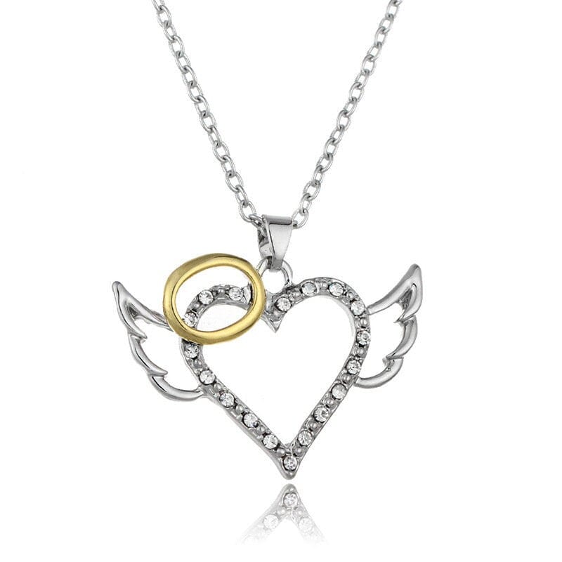 Dainty CZ Inlaid Angel Wing Heart Pendant Necklace - ArtGalleryZen