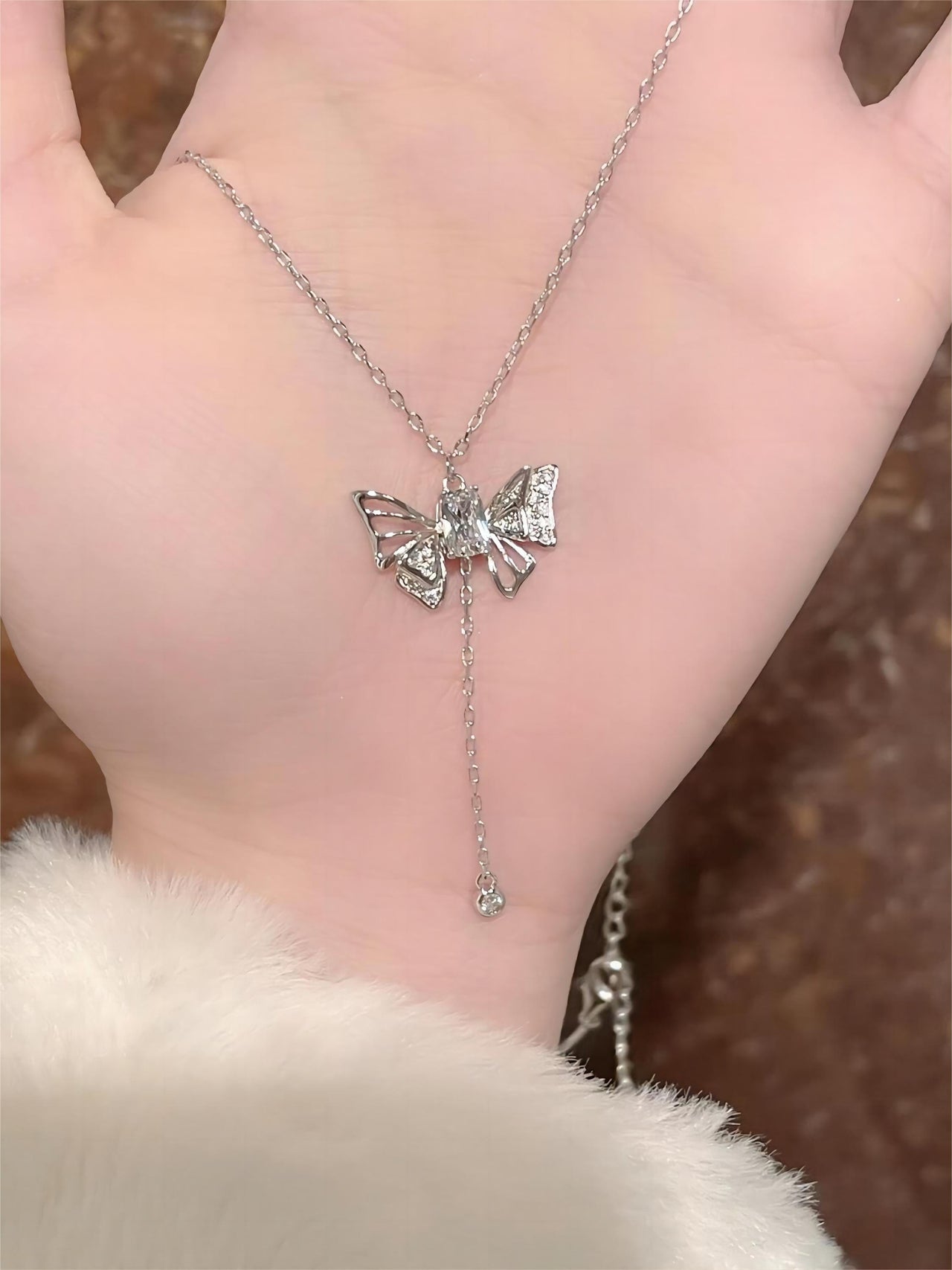 Dainty CZ Inlaid Butterfly Wings Necklace - ArtGalleryZen