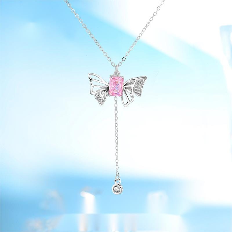Dainty CZ Inlaid Butterfly Wings Necklace - ArtGalleryZen