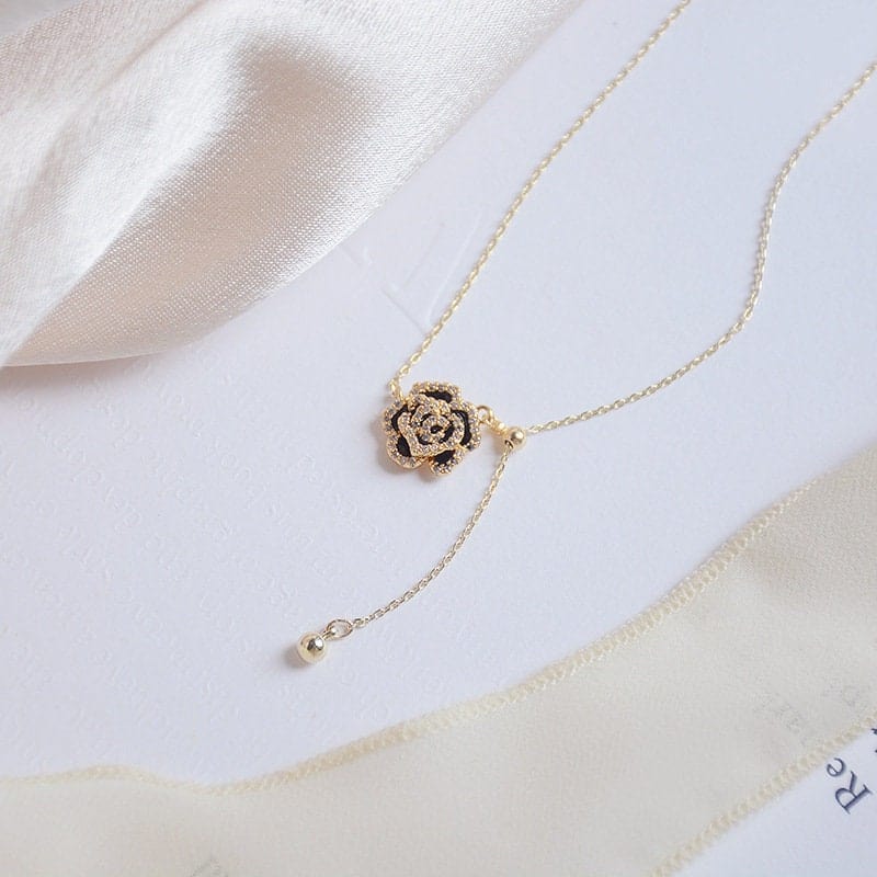 Dainty CZ Inlaid Camellia Cable Chain Necklace - ArtGalleryZen