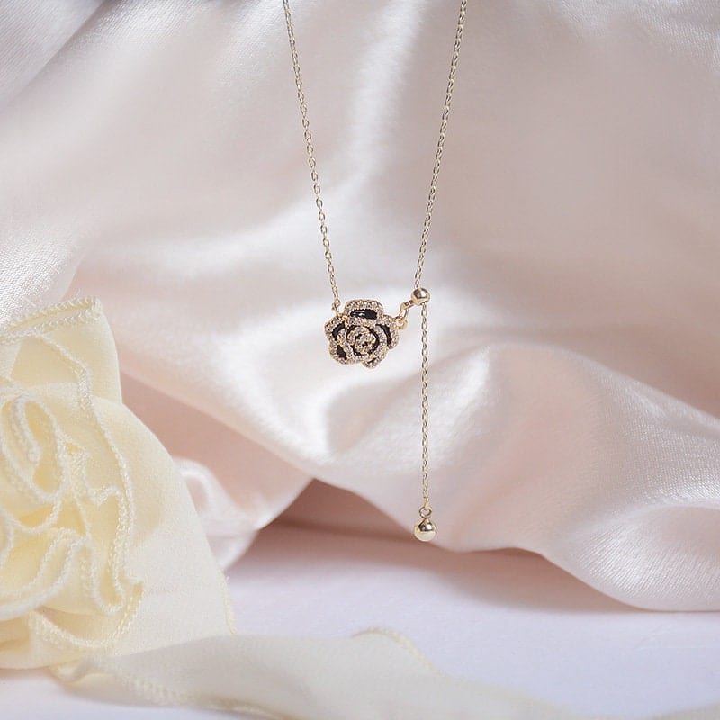 Dainty CZ Inlaid Camellia Cable Chain Necklace - ArtGalleryZen