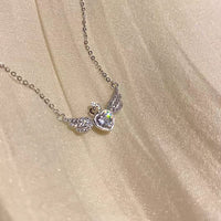 Thumbnail for Dainty CZ Inlaid Crown Heart Angel Wings Necklace - ArtGalleryZen