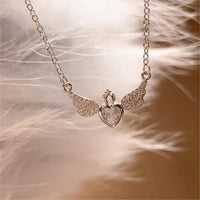 Thumbnail for Dainty CZ Inlaid Crown Heart Angel Wings Necklace - ArtGalleryZen