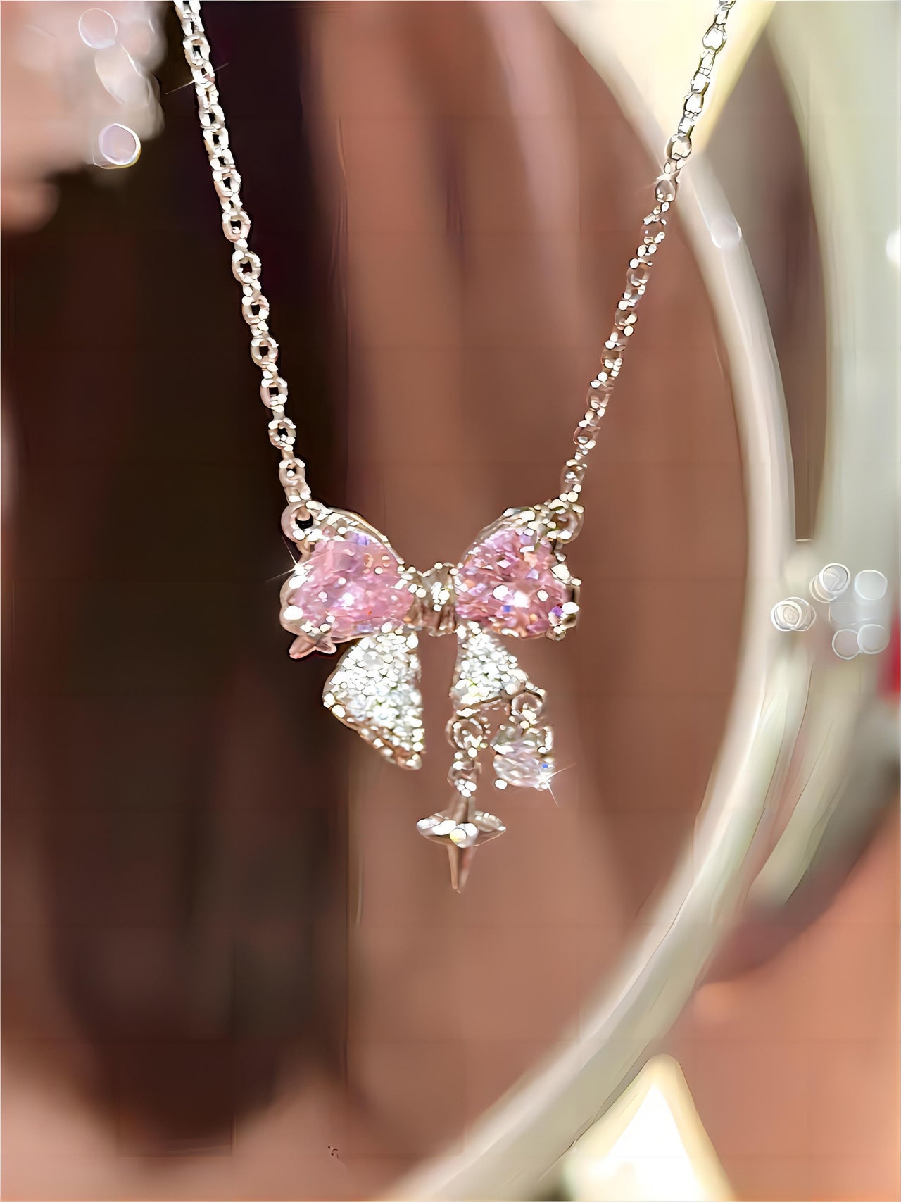 Dainty CZ Inlaid Crystal Bowknot Star Necklace - ArtGalleryZen